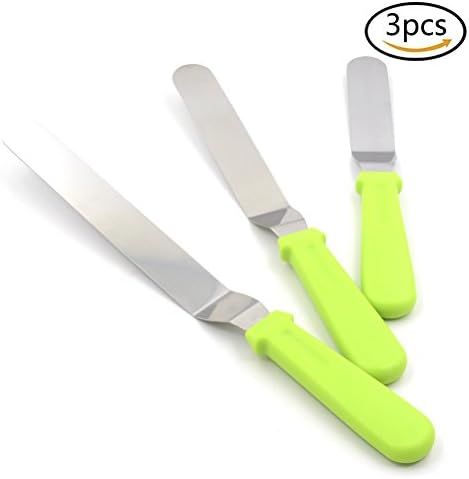 3pcs Stainless Steel Cake Spatula Offset of 6, 8, 10inch for Cake Decor Frosting Smoother (Green)