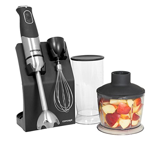 CONCEPT Hausgeräte TM4735 Stabmixer 800 W mit Zerkleinerer, Rührbesen, Mixbecher und abnehmbarem Edelstahlmixfuß, schwarz