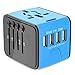 Produktbild Universal Reisestecker, Bothink Reiseadapter mit 4 USB Ladeports für Mobiltelefon Pad Laptop, Universal Weltweites Reise Ladegerät Internationale Netzadapter Stromadapter für US EU AU UK (Blau 4usb)