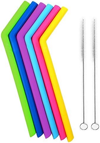 Reusable Silicone Drinking Straws with Cleaning Brushes for RTIC and Yeti Tumbler, 8 Pieces
