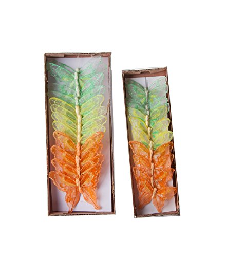 Zierschmetterling Schmetterling Deko Bunte Schmetterlinge aus Feder bemalt mit Glitzer, im 12er Set, Floristikbedarf Frühling/Sommer Gartenparty Hochzeitdeko Dekoartikel (GruenOrange, Klein) - 2