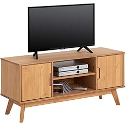 IDIMEX Meuble TV Tivoli Banc télé de 114 cm au Style scandinave Design Vintage Nordique avec 2 Portes et 2 niches, en pin Massif Finition Bois Naturel teinté