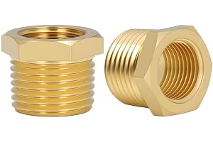 2 Pcs Brass Hex Bushing Reducer Adapter, 3/8 inch BSP Female to 1/2 inch BSP Male Thread, Reducing Convert Pipe Fitting for Hydraulic and Pneumatic Systems