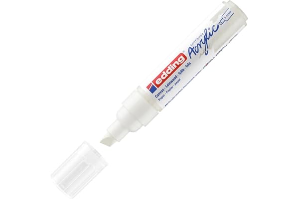 Edding 5000 Marqueur acrylique large - blanc - 1 feutre acrylique imperméable - pointe biseautée large 5-10 mm - pour peindre sur la toile, le papier kraft, le bois et la pierre