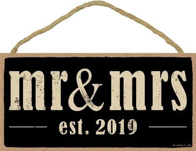Mr &amp; Mrs (est. 2019) 5 x 10 Primitive Wood Plaque