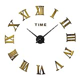 FORUSKY groß 3D DIY Rahmenlose Spiegel Oberfläche römischen Ziffern Wanduhr Wand Aufkleber Gold
