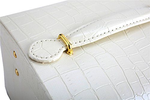 DCCN Schmuckkasten Elegant PU Leder Schmuckkoffer Schmuckschatulle Kosmetikkoffer mit 2 Schubladen Spiegel – Weiß - 7