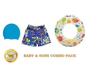 Baby & Sons Kids / Boys Swimming Shorts | 1 Swimming Shorts with Swimming Cap and Swimming Ring (2-3 Years, Blue)