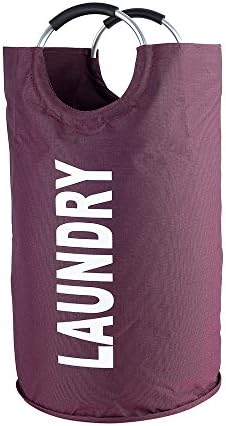 Crystalove Canvas Collapsible Laundry Hamper Tote  Basket Bag with Rings (Purple)