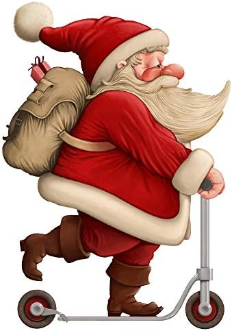 Christmas Windows Stickers Medium Sized Santa Window Sticker on a Scooter - Double Sided Colour Christmas Window Stickers Reusable - Santa Claus Decoration