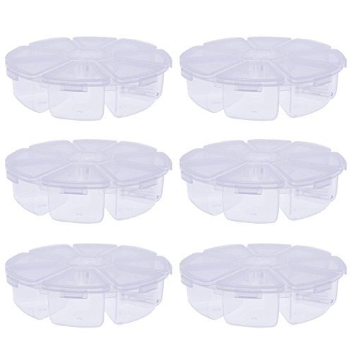 Kobwa(TM) 6 PCS 8 Compartments Round Plastic Storage Box Bead Organizer Display Containers Clear White