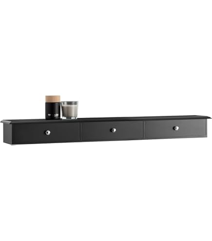 Zwevende wandplank met lade Zwart 80x25x8 cm