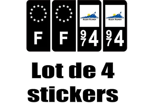 SAFIRMES 4 Autocollants Stickers Auto Plaque d'immatriculation 974" Black Edition