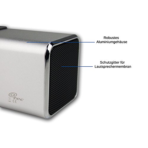 Stereo Lautsprecher / Boxen / Soundstation / Lautsprechersystem „6in1“ für PC, LAPTOP, NETBOOK mit eingebautem Radio, Wecker, Uhr, USB-Slot, Micro-SD Kartenslot & 3,5mm Klinkenanschluss – Farbe: silber - 3