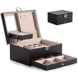 Eckonaver Boîte à Bijoux Coffret à Bijoux Verrouillable Beauty Case/boîte à Maquillage/Miroir Repliable/2 Niveaux, avec boîte à Bijoux Voyage Ultra Petit, Femme, Festival Cadeau (Noir-02)