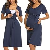 Das Nachthemd einen dehnbaren Stoff annehmen, der in jeder Phase ausreichend Platz für den wachsenden Bauch bietet.ADOME präsentiert mit diesem Nachthemd einen tollen Begleiter für stillende und werdende Mütter. Durch seinen speziellen Schnitt lässt sich das Nachtkleid ganz bequem bis in den neunten Monat tragen.