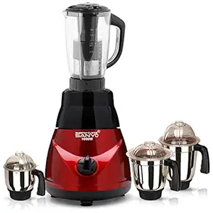 MasterClass Sanyo MRFTA21 1000-Watt Mixer Juicer Grinder with 4 Jars (1 Juicer Jar, 1 Wet Jar, 1 Dry Jar and 1 Chutney Jar) - Black Red.Make in India
