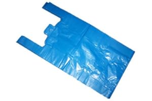 UK STORE 247 Blue Plastic Polythene Vest Style Carrier Bags - Supermarket Size 11 x 17 x 21" Shopping Gift Boutique Cash N Carry Market Stall (100)