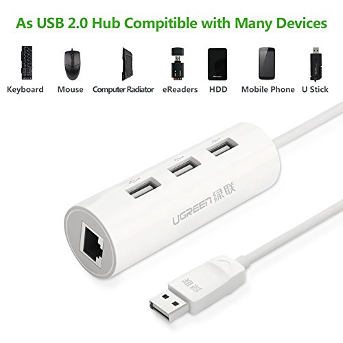 UGREEN 3 Ports USB 2.0 Hub mit rj45 Lan Fast Ethernet Netzwerkadapter Konverter 100 Mbps für Windows 10/8.1/8/7/Vista/XP,Mac OSX 10,6 bis 10.11,Linux und Chrome OS,Chromebook, PC oder Laptop Weiß - 3