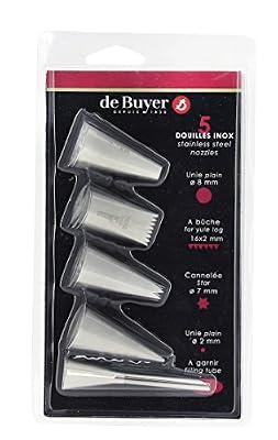 De Buyer 2114.05 Blister de 5 Douilles Assorties, Acier Inoxydable, Gris, 20,49 x 11,49 x 2,99 cm