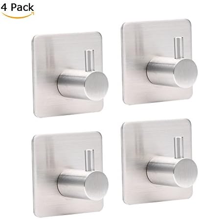 Adhesive Hooks,Diaoaokiss Towel Hooks of Stainless Steel with Max 3Kg for Bathroom Kitchen Lavatory and Closets, Water and Rust Proof-4pack