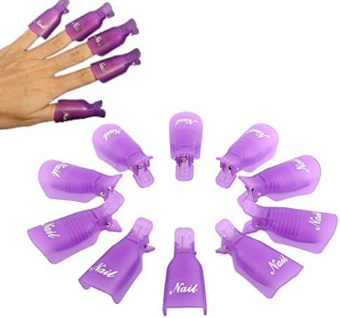 Nail Polish, angelof Non-Stick 10pc Plastic Cap Clip Gel Soak Off Nail Art Uv Gel Purple/Hot Pink/White