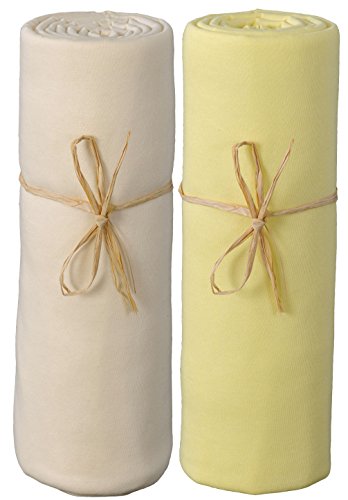 P'tit Basile - Lote de 2 sábanas bajeras, talla de bebé, varios colores, punto de algodón, ecológico, extensibles con elástico alrededor, algodón peinado de calidad superior amarillo crudo/ amarillo Talla: 70 x 140 cm