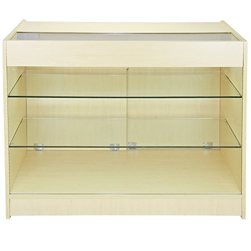 MonsterShop K1200 Lockable Glass Shop Counter Retail Display Cabinet, Maple, 120cm x 90cm x 60cm