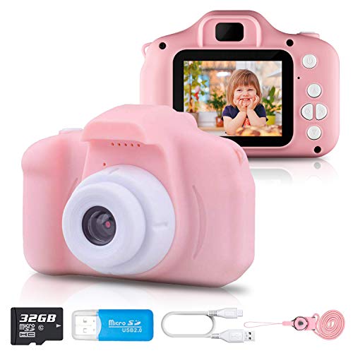 IXROAD Camara de Fotos para Niños 1080P Juguetes para Niña con Pantalla de 2 Pulgadas y Tarjeta SD de 32GB (Rosa)
