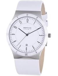 Bering Ceramic - Reloj analógico de caballero de cuarzo con correa de acero inoxidable blanca - sumergible a 50 metros
