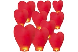NAKUL Sky Chinese Lanterns 10Pack Sky Lanterns to Release in Memory Love Color Large Memorial Paper Lanterns Birthday Wedding Funeral Christmas to Make Wishes (Red Heart)