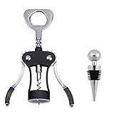 sacacorchos para botellas de vino DISEÑO MODERNO Y MODERNO: con su mango ergonómico y cómodo de madera de pera roja y su resistente cuerpo de acero inoxidable, es práctico, duradero y extremadamente fácil de usar.
