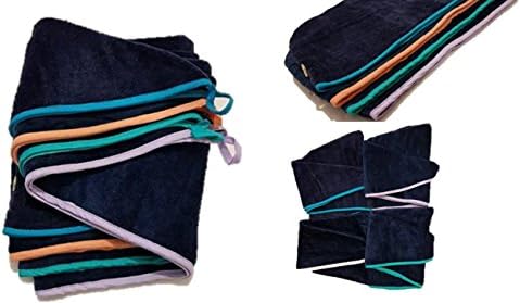 100% COTTON QUICK HAIR DRYING TOWEL TURBAN Twist Wrap Loop Button Hat Cap TERRY (Navy with Light Blue Edging)