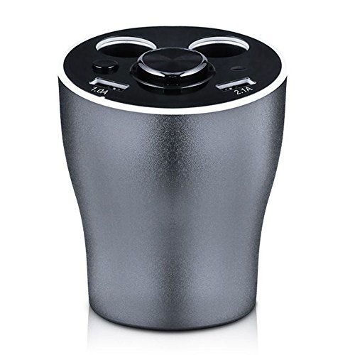 YaPeach-Bluetooth-Car-Cup-Charger-2-Socket-Cigarette-Lighter-Splitter-2-USB-Charging-Port-Power-Adapter-Hands-Free-Bluetooth-Earphone-Real-Time-Battery-Voltage-Display-for-iPhone-iPad-Android-Samsung-