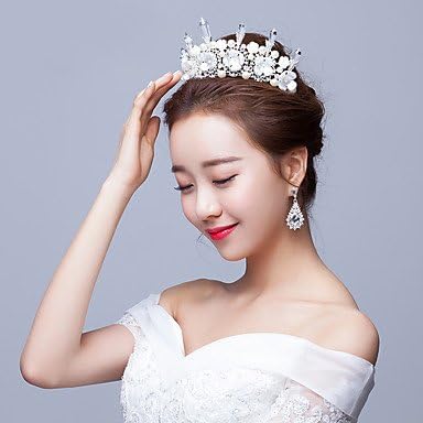 Bride's Flower Rhinestone Pearl Wedding Hair Accessories Crown Tiaras Headpiece 1 Pieces
