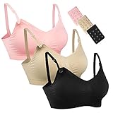 Imixcity Lot de 2/3 Soutiens-Gorge Maternité Allaitement sans Couture avec Extendeurs & Clips (Nude & Rose & Noir, Large)
