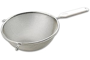 FACKELMANN Food & More Colador de Cocina Acero Inoxidable, Malla Fina, Colador de Tamiz, Borde Redondo 18 Cm, Mango ABS, Color Blanco e Inox, 33x18x8 cm, 1 ud.