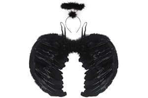 DERAYEE Ailes et Auréole d'ange Noir,Ailes d'ange de Fête,Ange Fille Halloween et Noël
