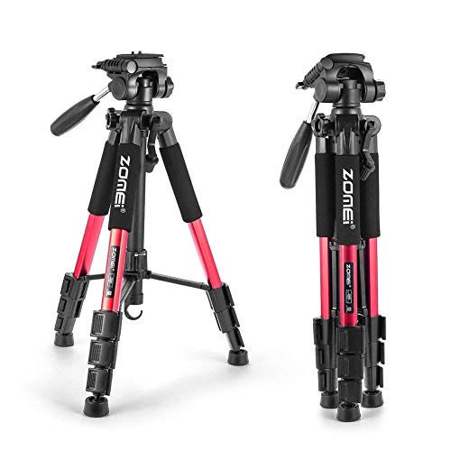 Trípode Portátil - ZOMEi Z666 Profesional Trípode de Viaje de Aluminio con Bolsa para cámara y videocámara 140cm Rojo