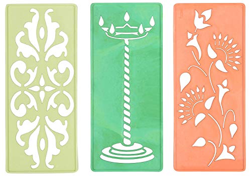 Odishabazaar Ready to Draw Rangoli Plastic Stencil - Pack of 3 (8x18cm, Multicolour)