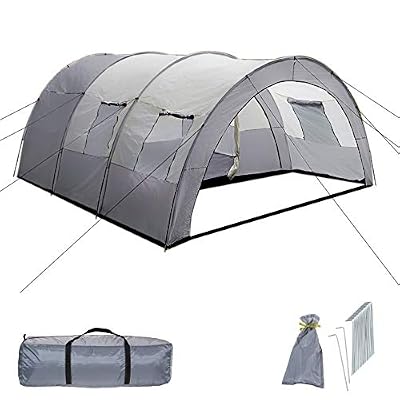 TecTake 800588 Tente de Camping Familiale Tunnel XXL, 4 Fenêtres, jusqu’à 6 Personnes - diverses Couleurs - (Gris - Gris Clair | n° 402917)