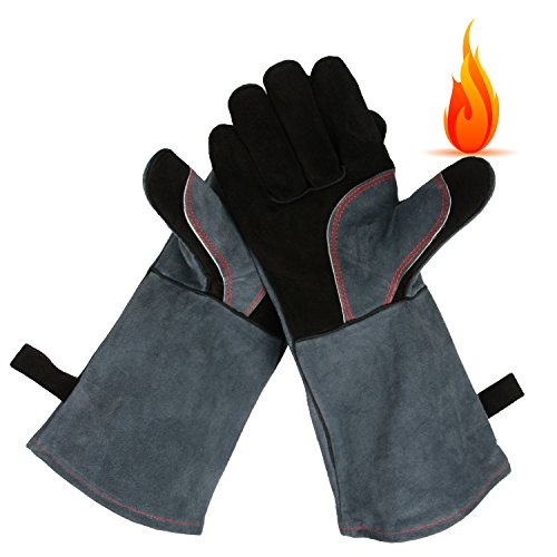 OZERO 932° Ultra Extreme Hitze Grill Handschuhe für Raucher, Backofen & Outdoor Grill Schweißhandschuhe Leder BBQ Grillgloves