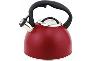 POSTEN ANKER Bouilloire sifflante en acier inoxydable I Bouilloire I Théière I XXL Volume 3 l I Rouge I Style rétro I Induction I Bouilloire à eau