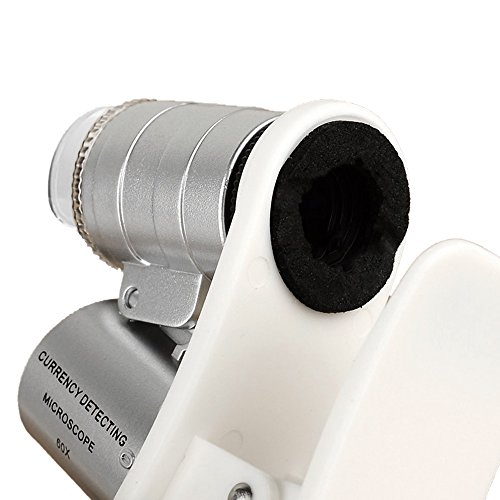 Microscopio - TOOGOO R 60X clip LED de la lupa de aumento de vidrio de telefono movil para microscopio portatil detector de dinero UV linterna universal plata reviews Microscopio - TOOGOO R 60X clip LED de la lupa de aumento de vidrio de telefono movil para microscopio portatil detector de dinero UV linterna universal plata