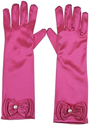RUNHENG Kids Stretchy Satin Long Finger Dress Bowknot Gloves, 29cm