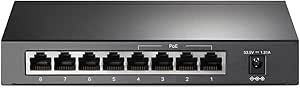 TP-Link PoE Switch 8-Port Gigabit, 4 PoE+ ports up to 30 W for each PoE port and 64 W for all PoE ports, Metal Casing, Plug and Play, Ideal for IP Surveillance and Access Point(TL-SG1008P V4), black