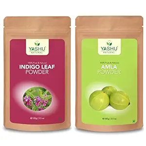 YASHU Pure Organic Amla and Indigo Powder for Hair Mask| Natural Hair Pack for Healthy Hair & Scalp | Pack of 2 (200g)