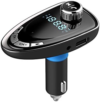 [2018 Latest Version] Bluetooth FM Transmitter Radio Adapter Handsfree CAR KIT support TF/SD Card Slot / mp3 player / AUX Input Output /with USB Charger for iPhone Samsung HTC &amp; etc. LCD Display