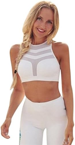 OverDose Women Sportswear Yoga Bra Workout Tank Tops Stretch Seamless Racerback Fitness Padded (10, White)