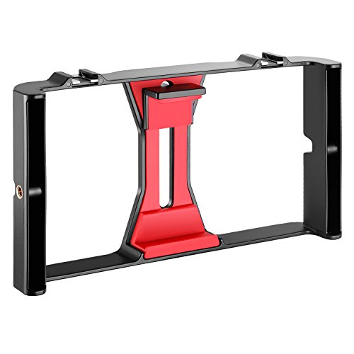 Neewer Kit di Gabbia Fotografica Smartphone Video Rig & Pannello Luce 36 LED Dimmerabile, Stabilizzatore Portatile per Vlogging Produzioni Registrazioni Video per iPhone X/8/7 Plus/7 Samsung & Altri Dispositivi con Schermo 7â€ o Inferiore (Nero/Rosso)